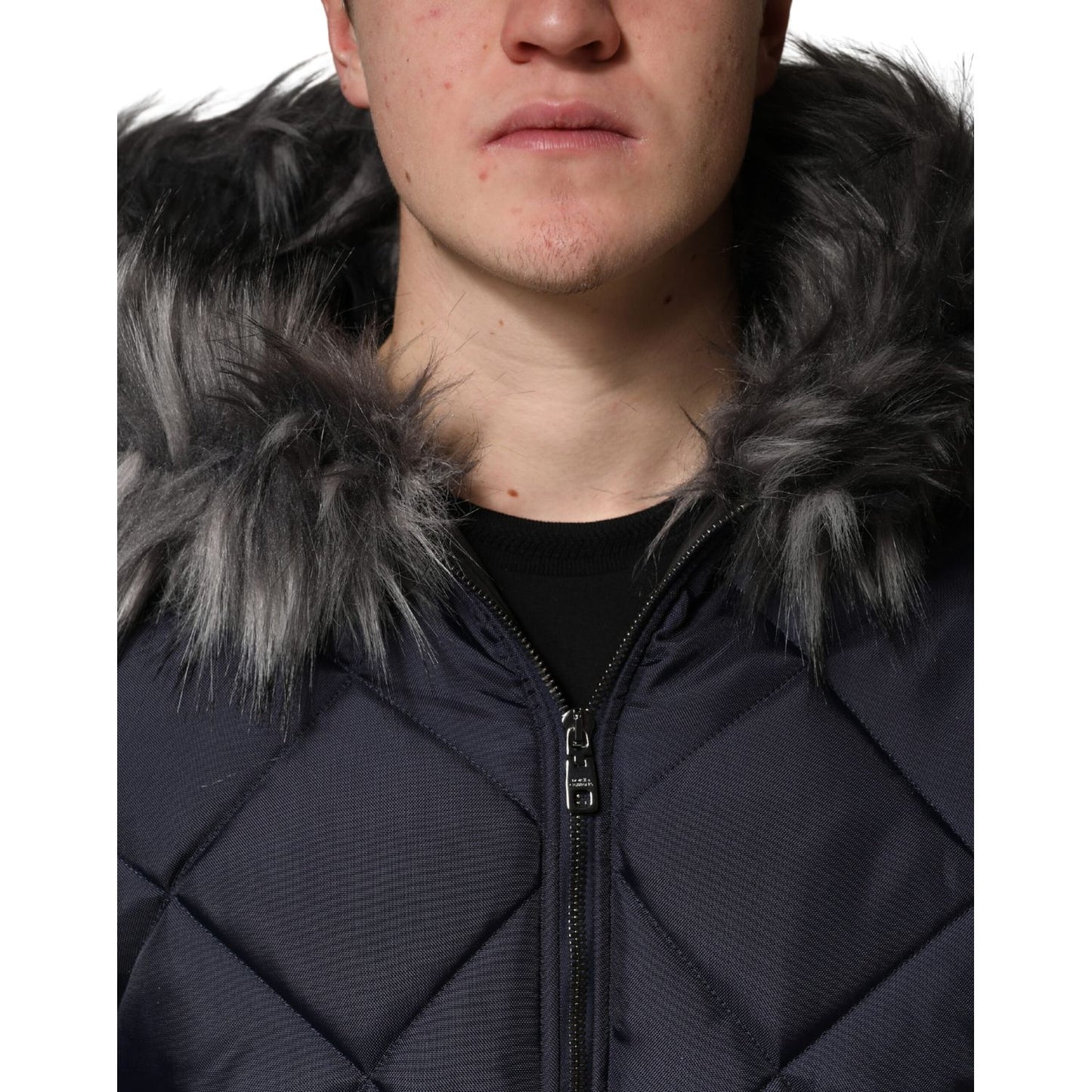 Dolce & Gabbana Black Quilted Fur Shearling Hooded Jacket