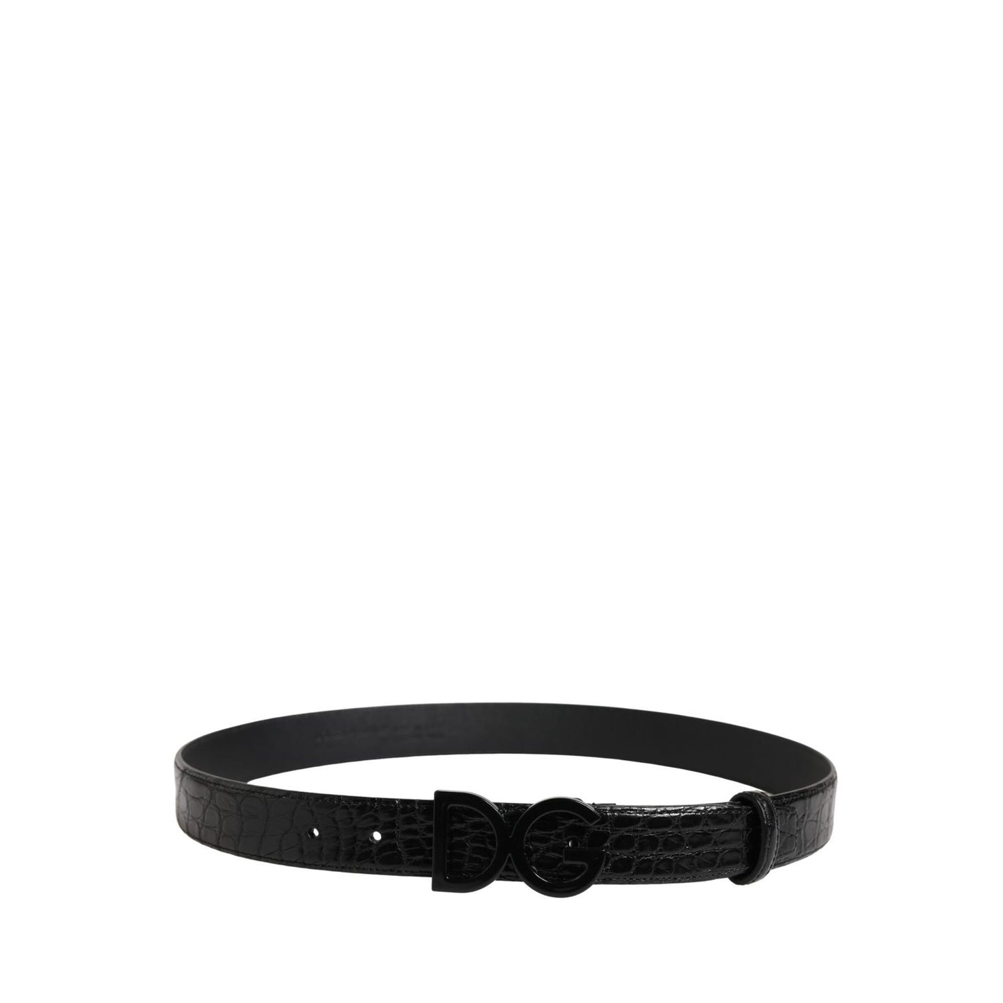 Dolce & Gabbana Men Black Exotic Leather Logo Buckle Belt