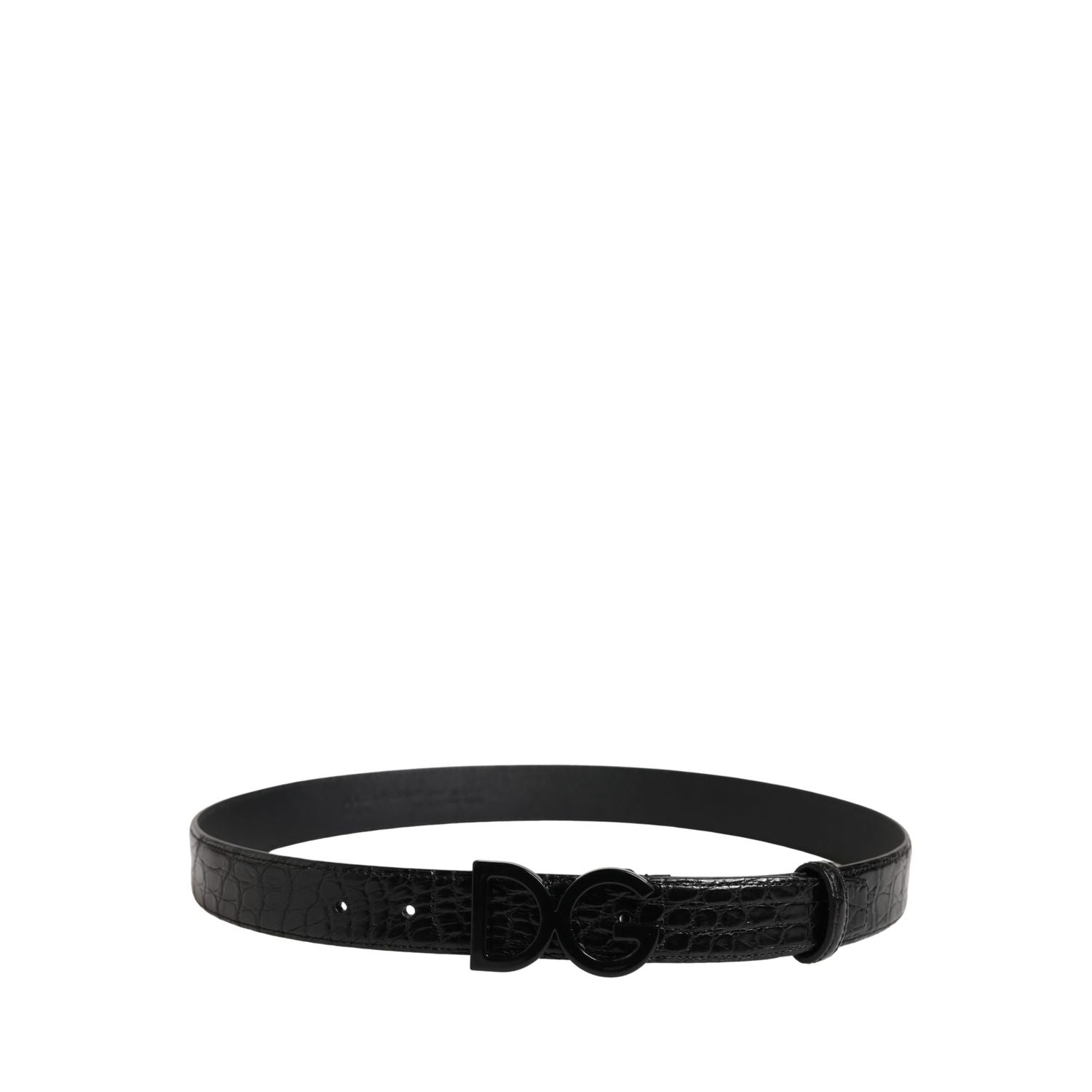 Dolce & Gabbana Men Black Exotic Leather Logo Buckle Belt