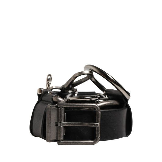 Dolce & Gabbana Black Calf Leather Silver Metal Buckle Belt
