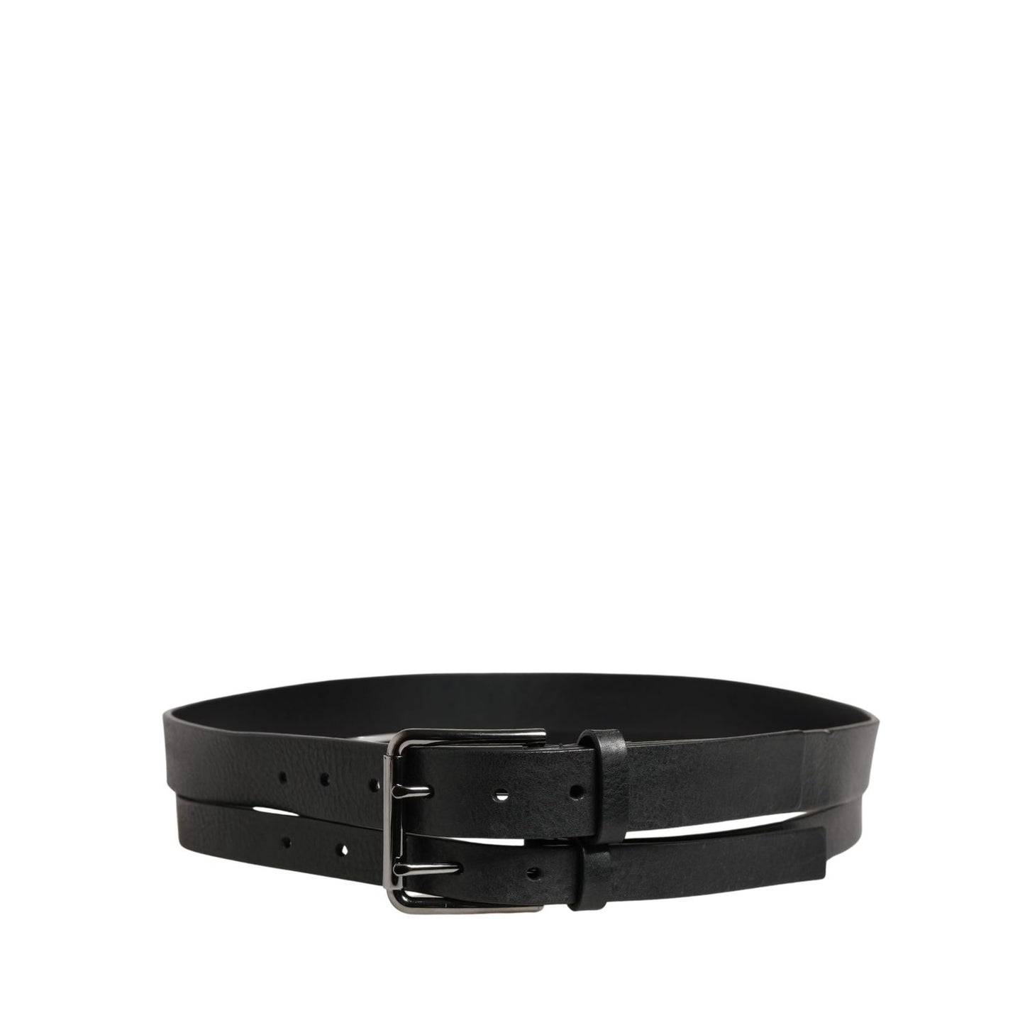 Dolce & Gabbana Black Double Strap Leather Silver Buckle Belt