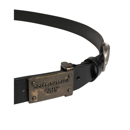 Dolce & Gabbana Men Black Classic Leather Logo Buckle Belt