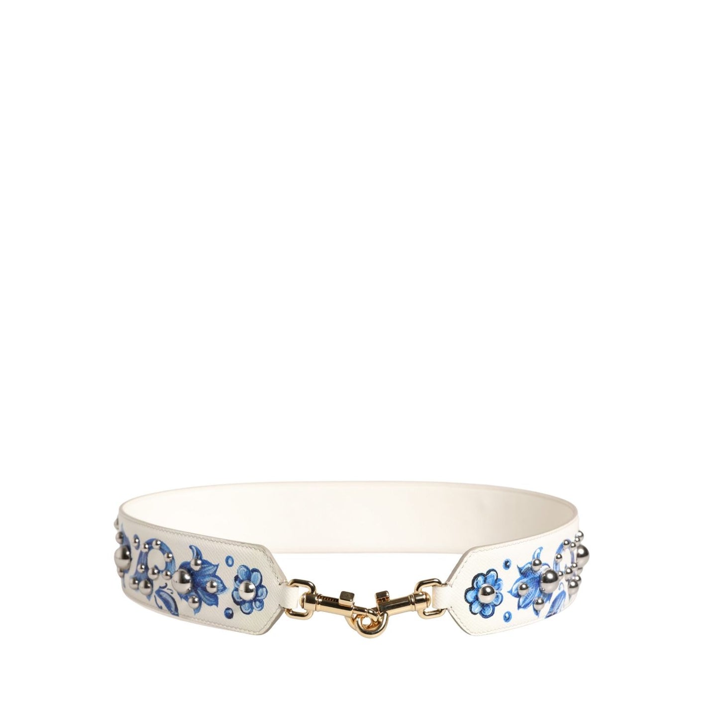 Dolce & Gabbana White Blue Floral Leather Stud Accessory Shoulder Strap