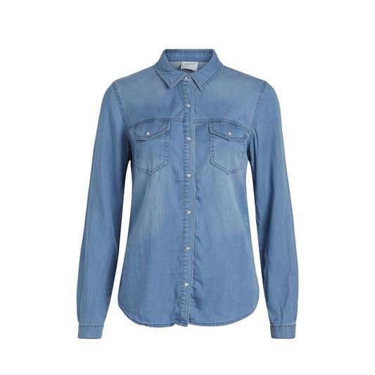 Vila Clothes Light Blue Cotton Blouse