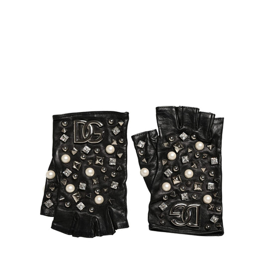 Dolce & Gabbana Black Pearl Embellished Wrist Length Gloves