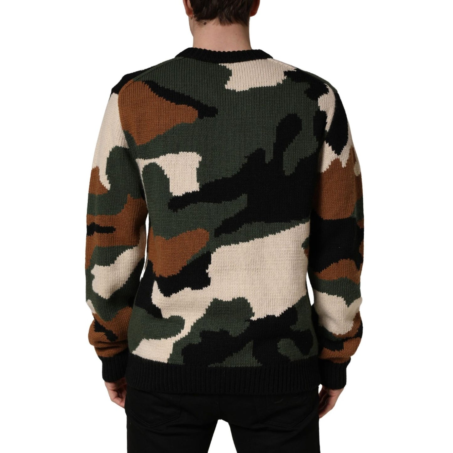 Dolce & Gabbana Multicolor Intarsia-Knit Camouflage Pullover Sweater
