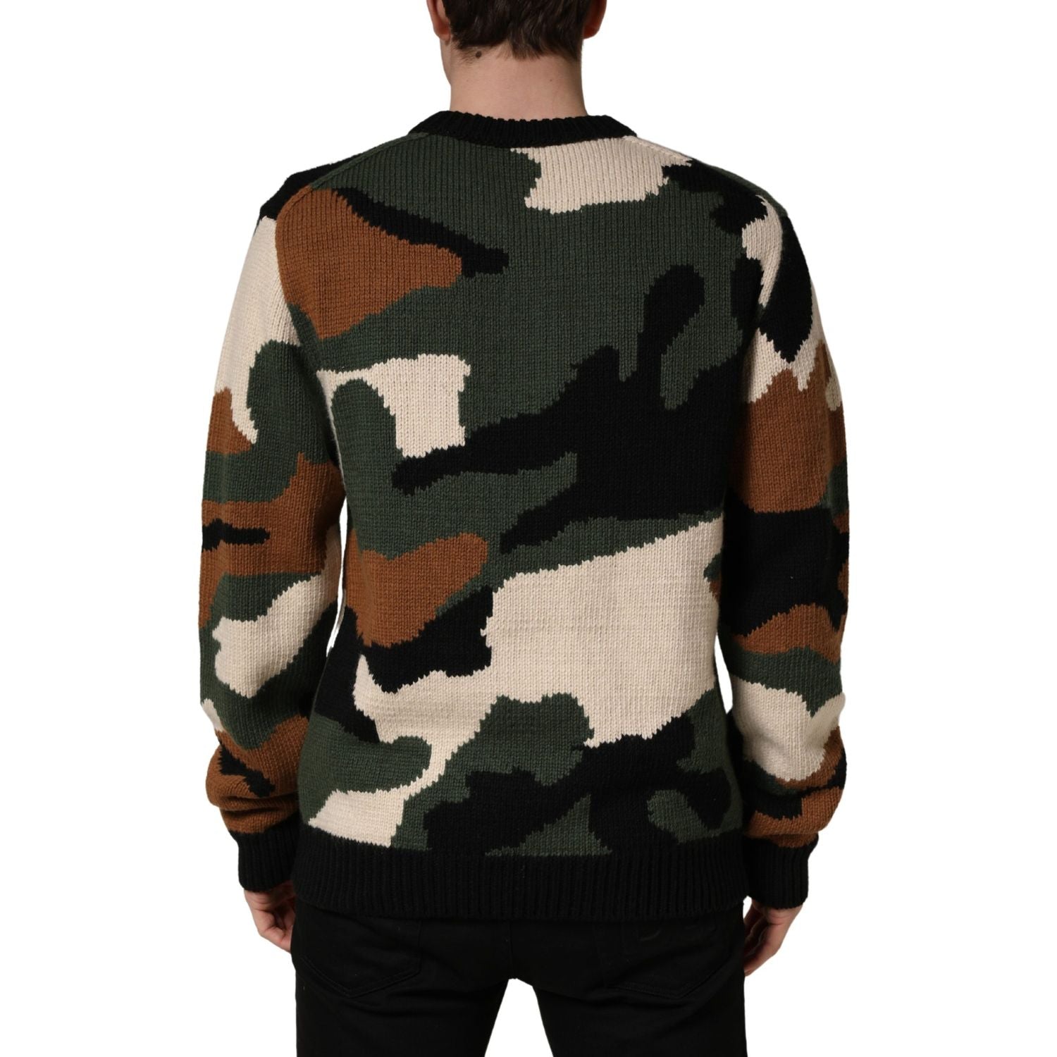 Dolce & Gabbana Multicolor Intarsia-Knit Camouflage Pullover Sweater