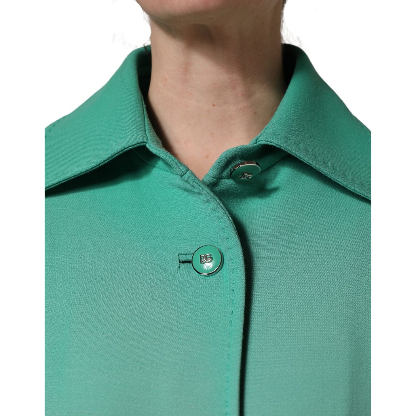 Dolce & Gabbana Green Buttoned Down Belt Trench Coat Jacket