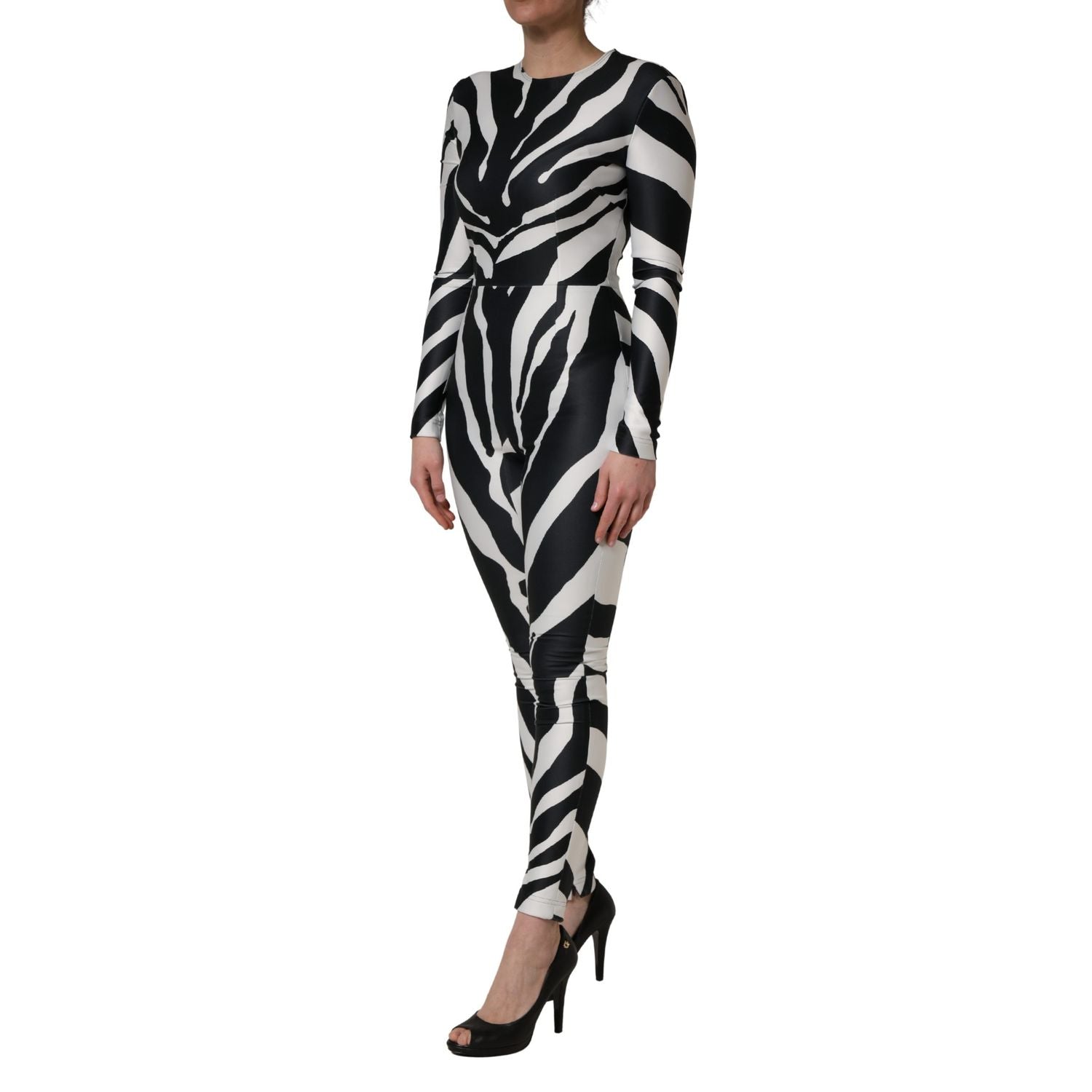 Dolce & Gabbana Black White Polyester Zebra Pattern Jumpsuit