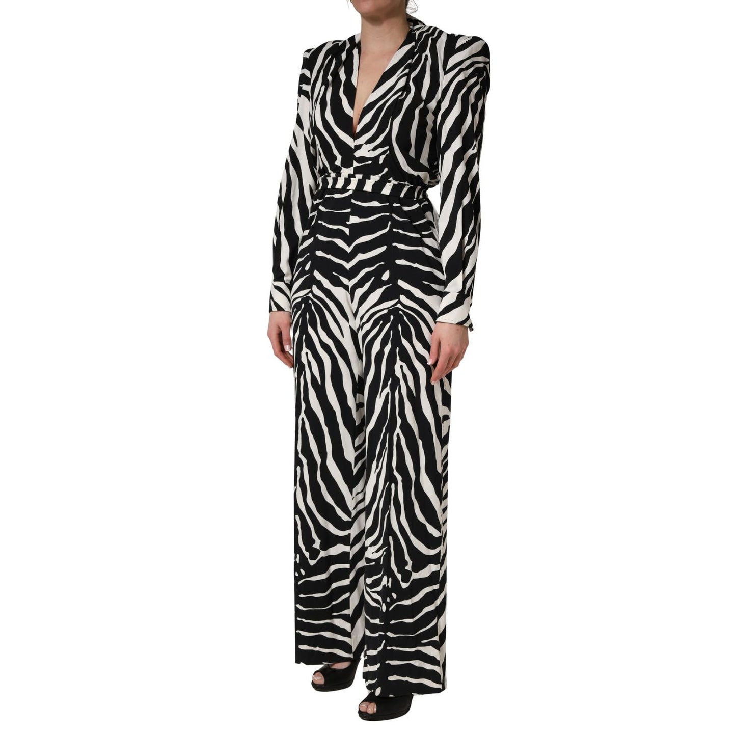 Dolce & Gabbana Black White Viscose Zebra Pattern Jumpsuit