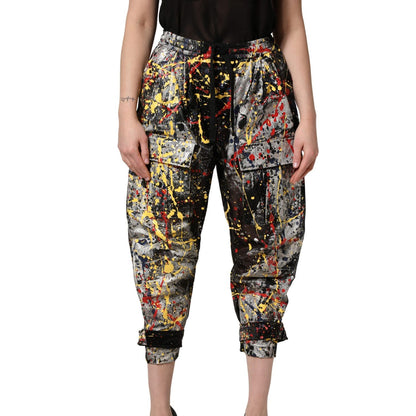 Dolce & Gabbana Black ColorSplash Effect Cargo Cropped Pants