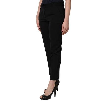 Dolce & Gabbana Black Wool High Waist Cropped Tapered Pants