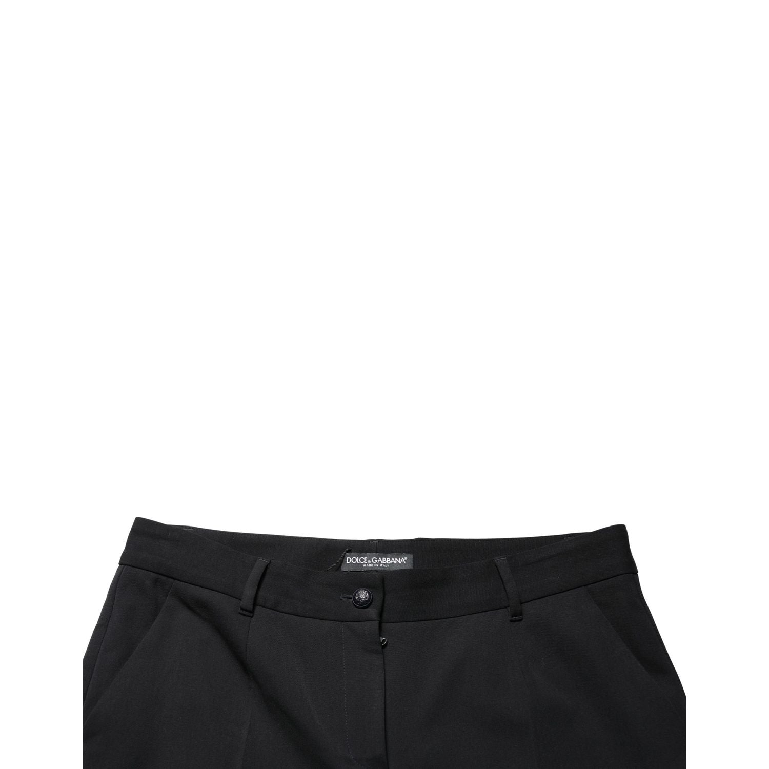 Dolce & Gabbana Black Wool High Waist Cropped Tapered Pants