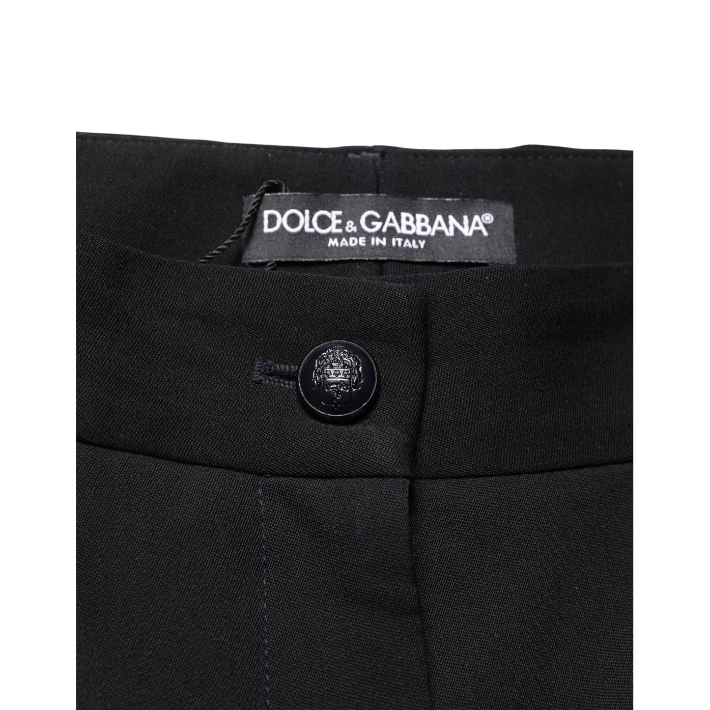 Dolce & Gabbana Black Wool High Waist Cropped Tapered Pants