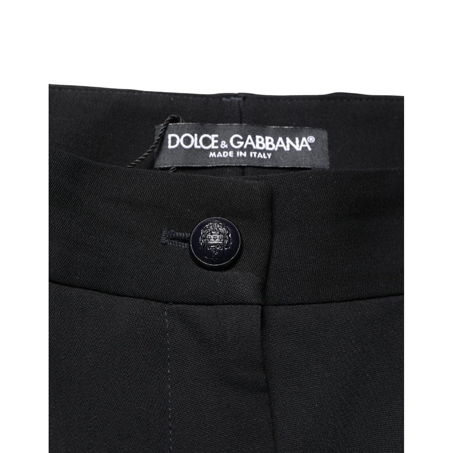Dolce & Gabbana Black Wool High Waist Cropped Tapered Pants