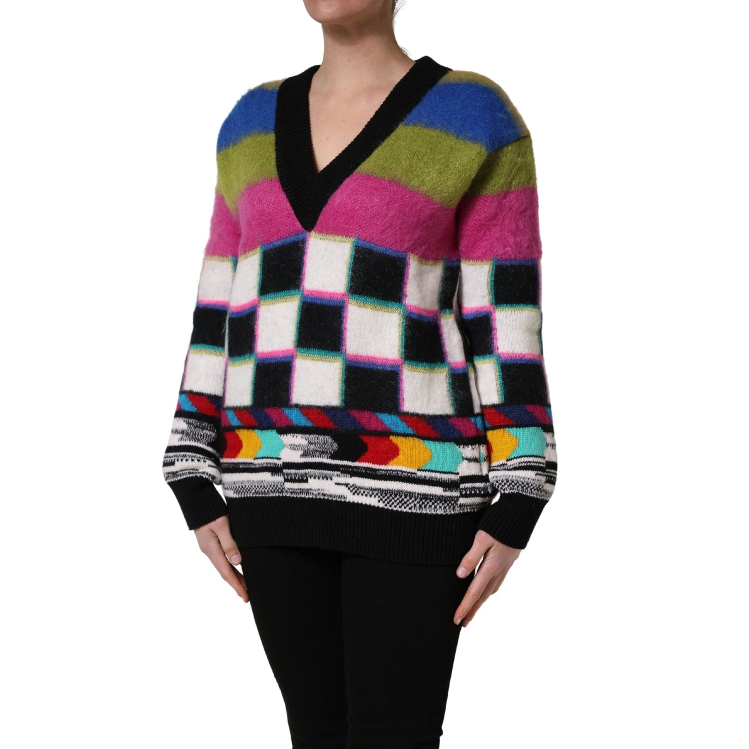 Dolce & Gabbana Multicolor Stripes V-neck Pullover Sweater