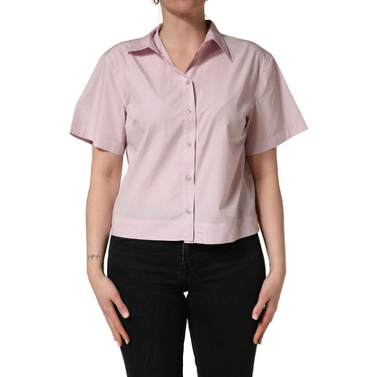 Dolce & Gabbana LightPink Cotton Collared Buttoned Blouse Top