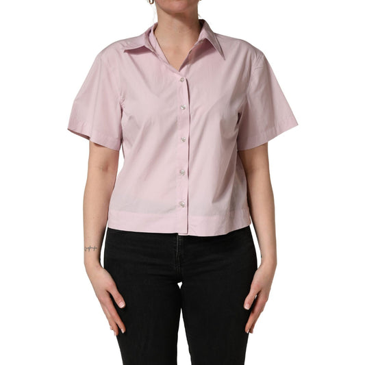 Dolce & Gabbana LightPink Cotton Collared Buttoned Blouse Top