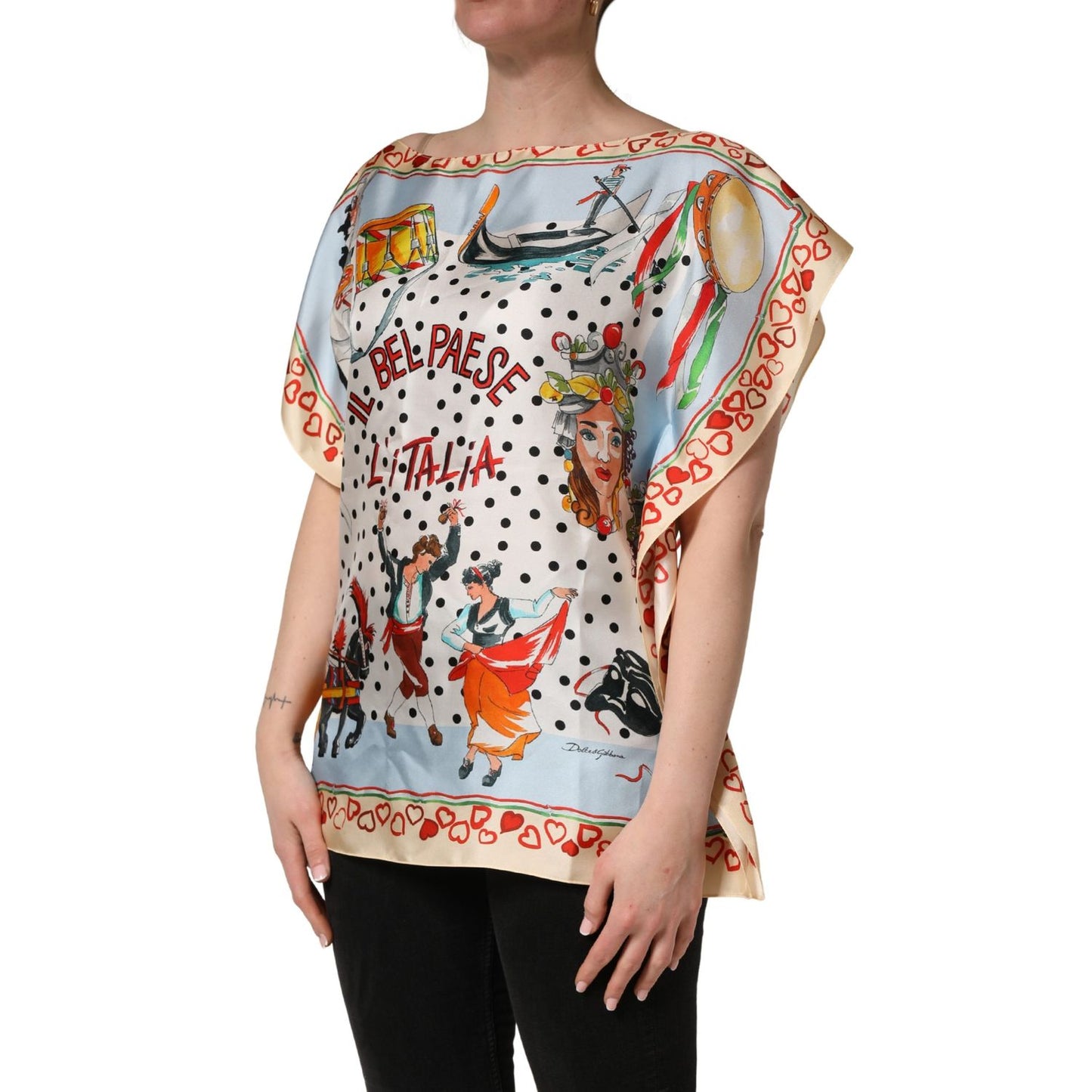 Dolce & Gabbana Multicolor Italy Scenes Graphic Silk Top