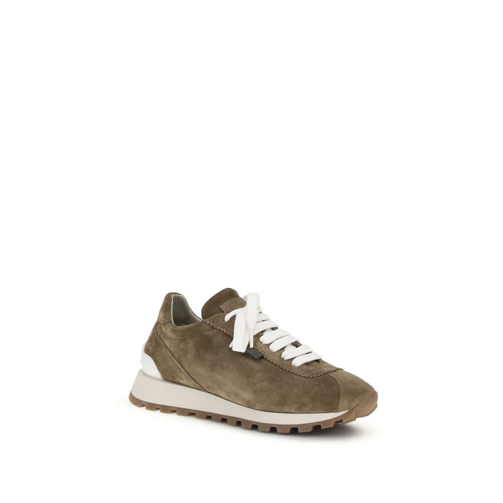 Brunello Cucinelli Brown Calf Leather Bos Taurus Platform Sneakers