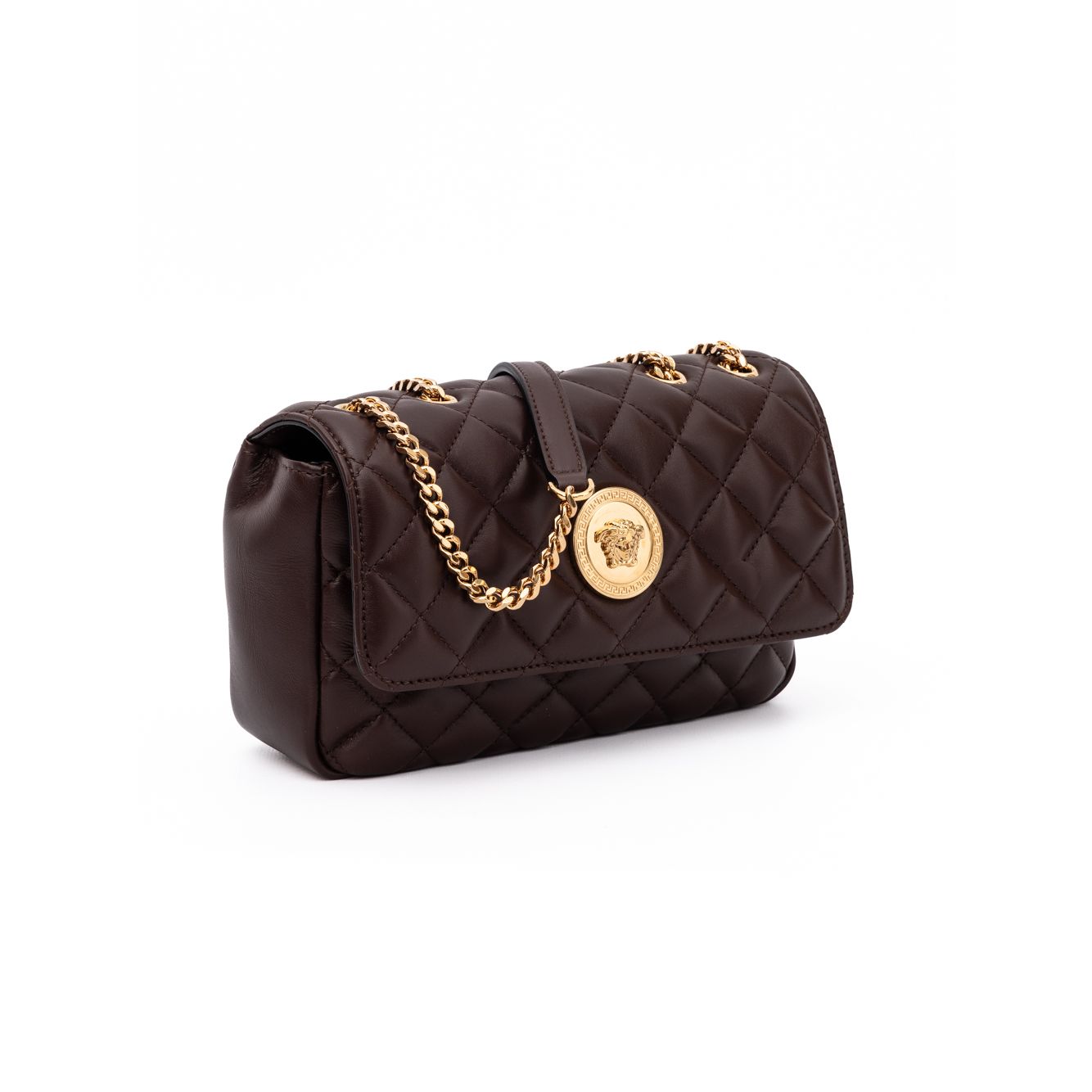Versace Brown Quilted Leather Shoulder Strap Bag
