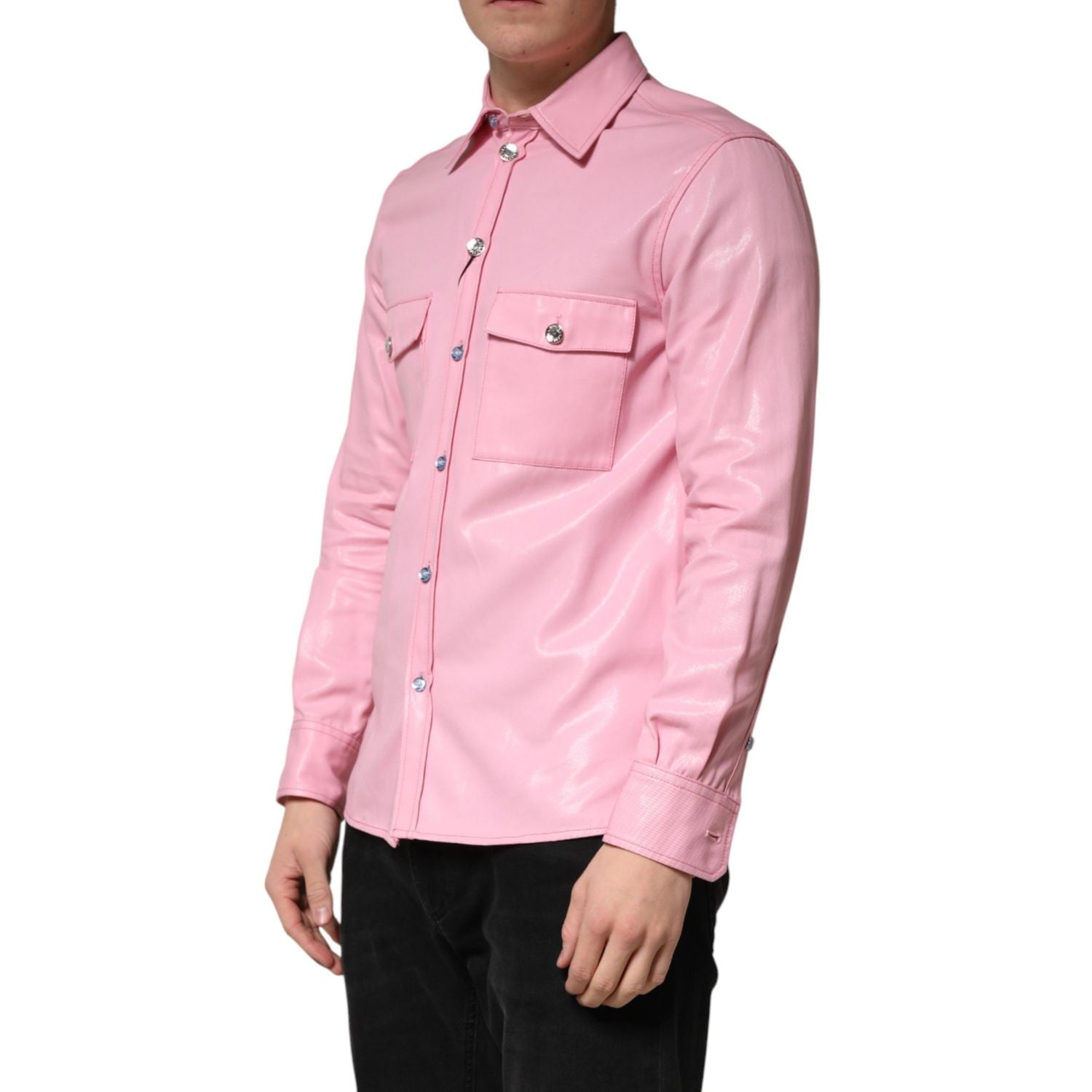 Dolce & Gabbana Pink Cotton Collared Men Button Down Shirt