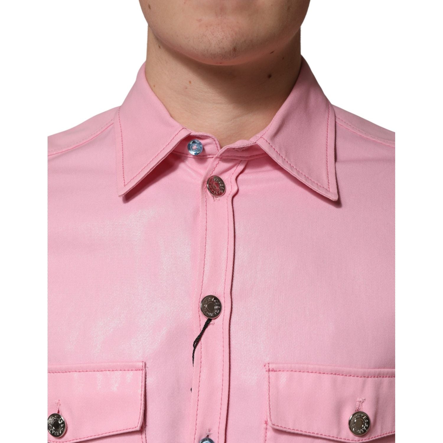 Dolce & Gabbana Pink Cotton Collared Men Button Down Shirt
