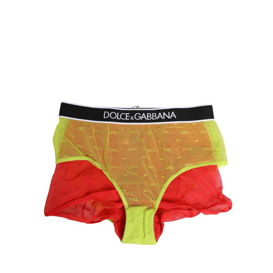 Dolce & Gabbana Red Yellow Tulle Mid Waist Panty Girdle Underwear