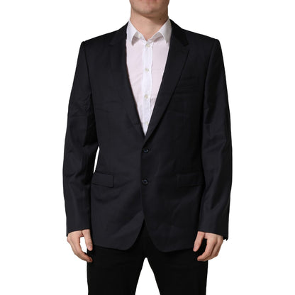 Dolce & Gabbana Dark Blue Wool Slim Fit Coat Men Jacket Blazer