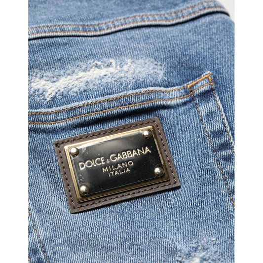 Dolce & Gabbana Blue Cotton Distressed Denim Bermuda Shorts