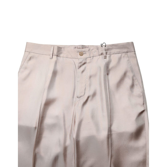 Dolce & Gabbana Beige Silk Straight Formal DressTrouser Pants