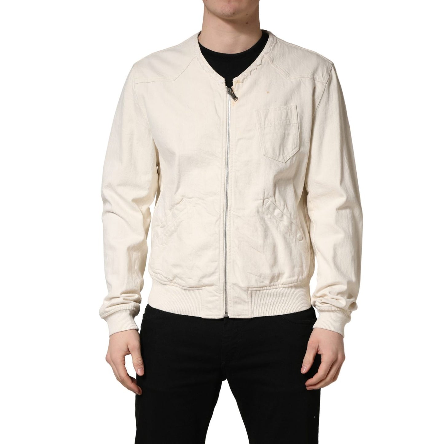 Dolce & Gabbana Off White Cotton FullZip Denim Blouson Jacket