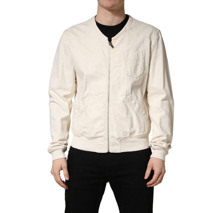 Dolce & Gabbana Off White Cotton FullZip Denim Blouson Jacket