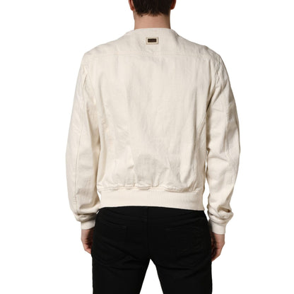 Dolce & Gabbana Off White Cotton FullZip Denim Blouson Jacket