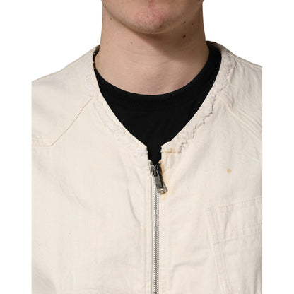 Dolce & Gabbana Off White Cotton FullZip Denim Blouson Jacket