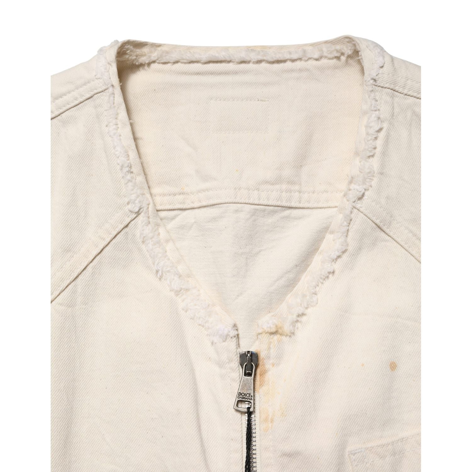 Dolce & Gabbana Off White Cotton FullZip Denim Blouson Jacket