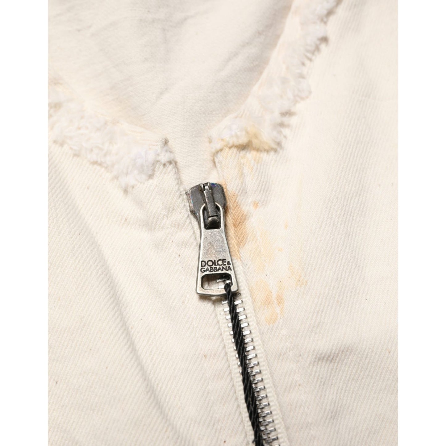 Dolce & Gabbana Off White Cotton FullZip Denim Blouson Jacket