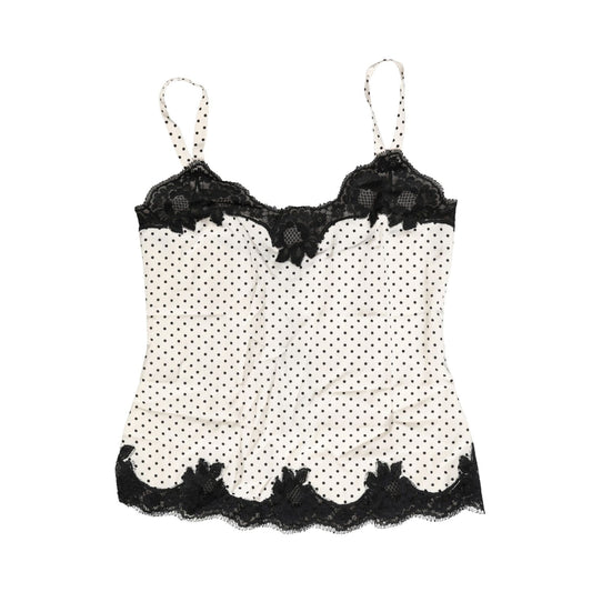 Dolce & Gabbana White Polka Dot Lace-Trimmed Camisole Top Underwear