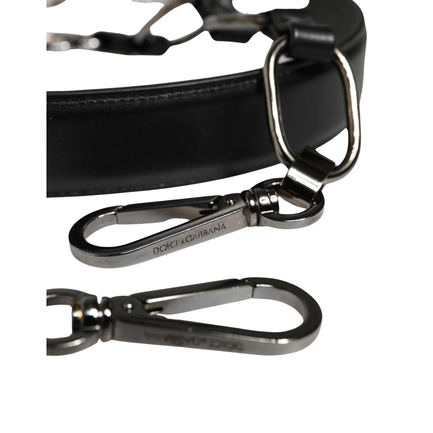 Dolce & Gabbana Black Leather Silver Chain Bag Accessory Shoulder Strap