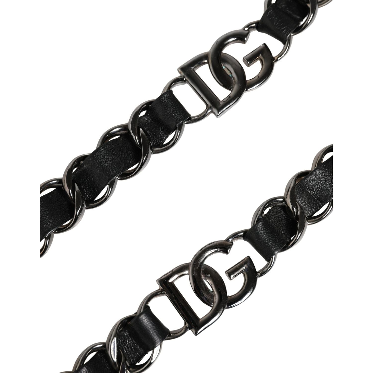 Dolce & Gabbana Black Leather Silver Chain Bag Accessory Shoulder Strap