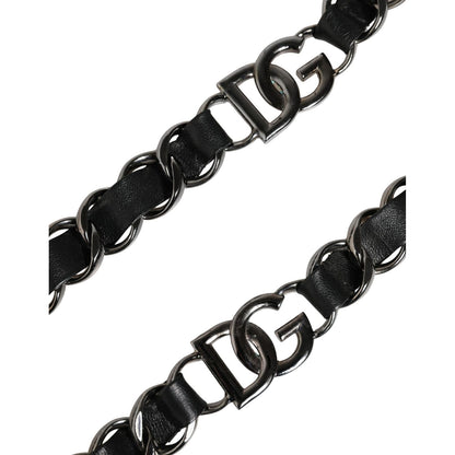 Dolce & Gabbana Black Leather Silver Chain Bag Accessory Shoulder Strap