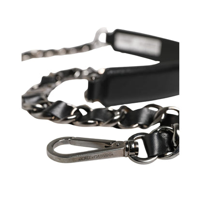 Dolce & Gabbana Black Leather Silver Chain Bag Accessory Shoulder Strap