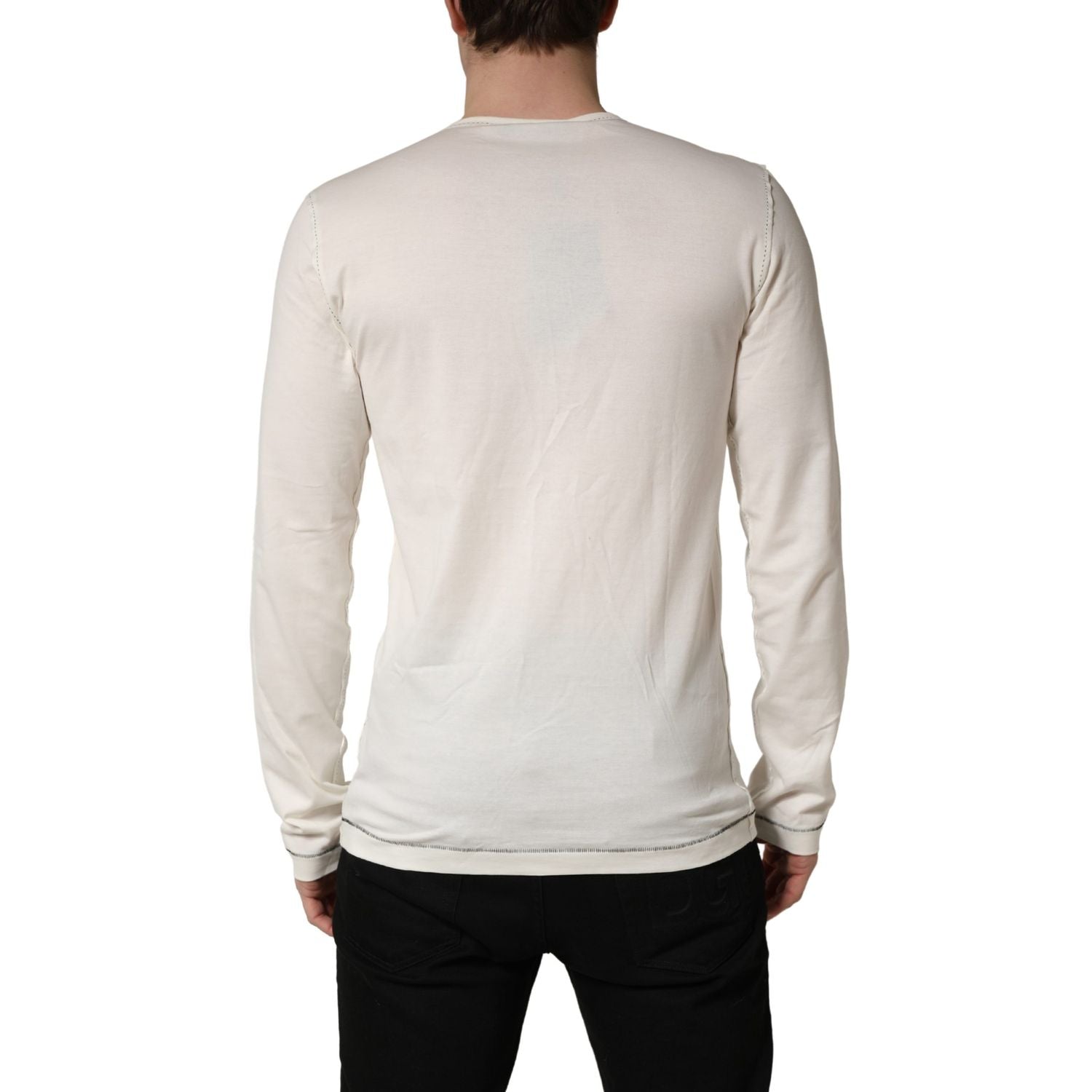 Dolce & Gabbana White Long Sleeves Henley Pullover Sweater