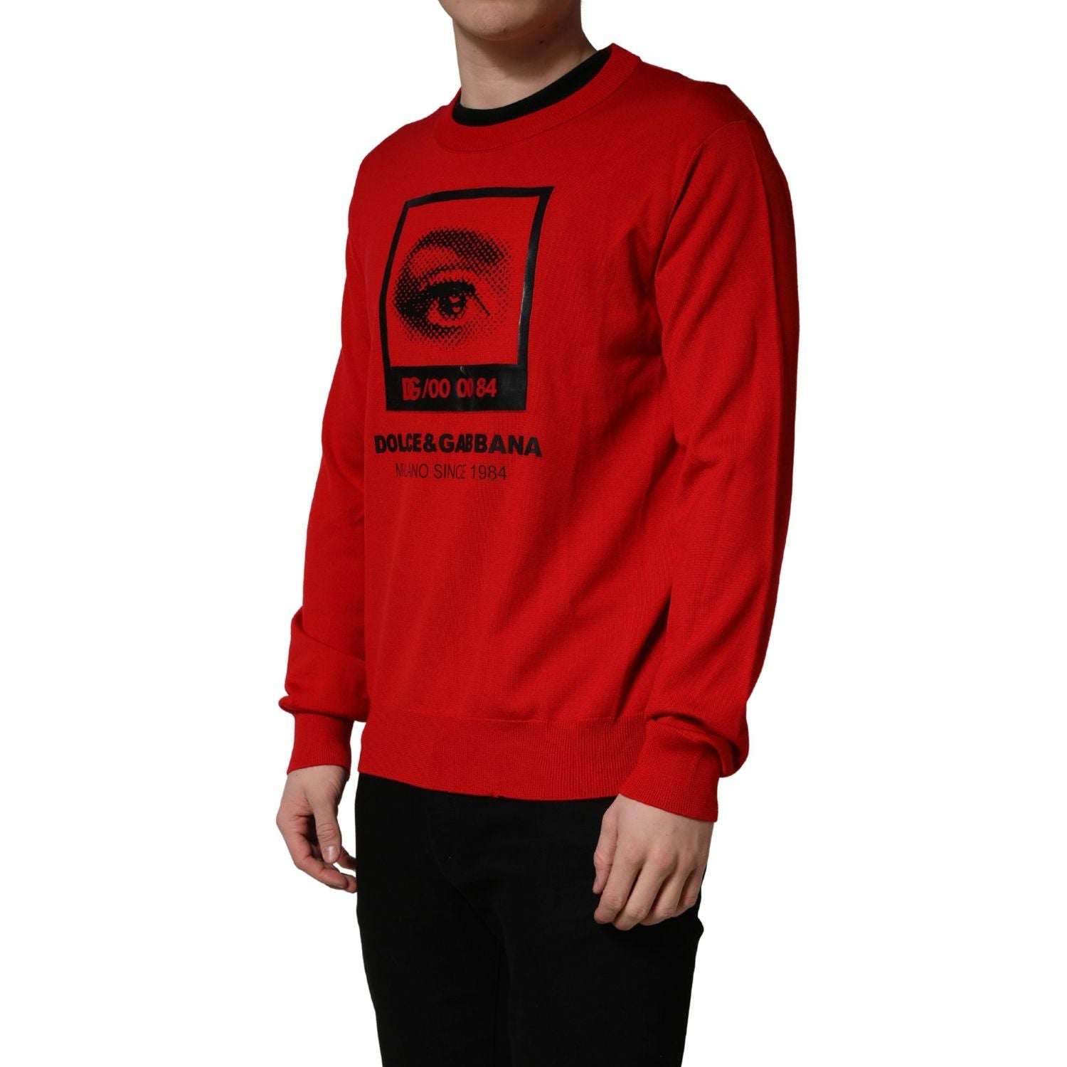 Dolce & Gabbana Red Eye Print Crew Neck Pullover Sweater