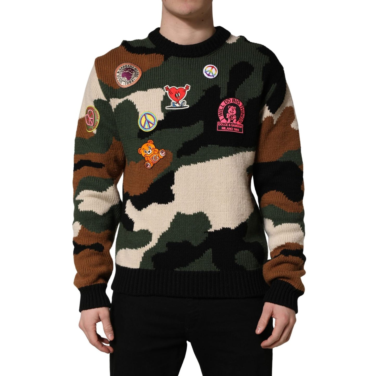 Dolce & Gabbana Multicolor Intarsia Knit Camouflage Pullover Sweater
