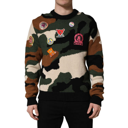 Dolce & Gabbana Multicolor Intarsia Knit Camouflage Pullover Sweater