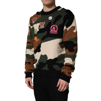 Dolce & Gabbana Multicolor Intarsia Knit Camouflage Pullover Sweater