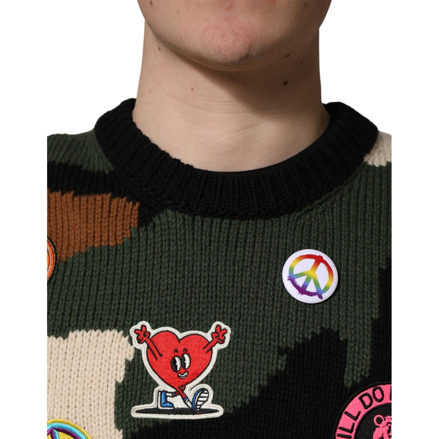 Dolce & Gabbana Multicolor Intarsia Knit Camouflage Pullover Sweater