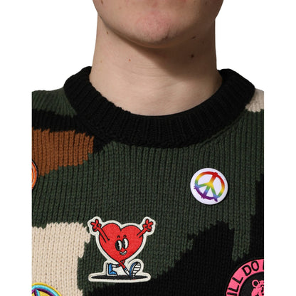 Dolce & Gabbana Multicolor Intarsia Knit Camouflage Pullover Sweater