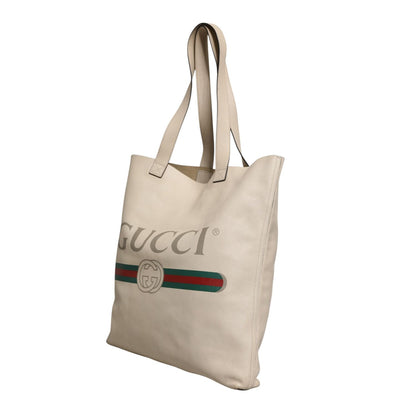 Gucci White Web Sherry Logo Print Tote Bag